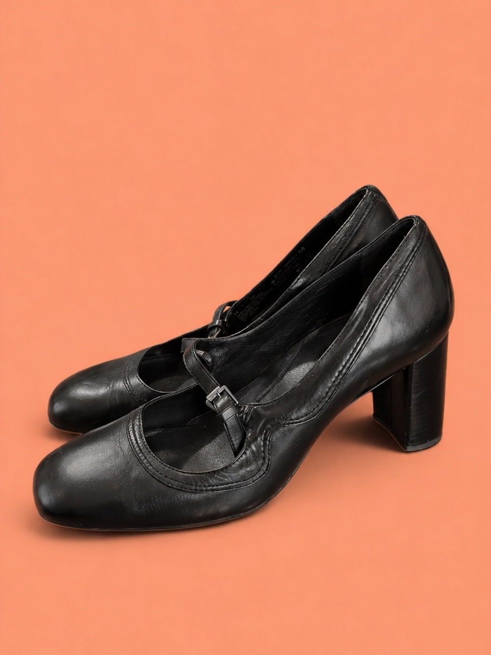 Hush Puppies Black Mary Jane Block Heel Pumps with Buckle